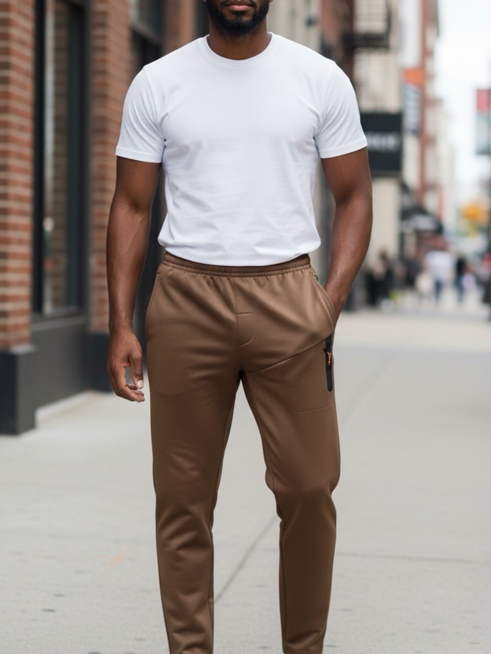 TEC ONE Explorer-Men's Tan Tapered Fit Joggers with Zip Pockets.